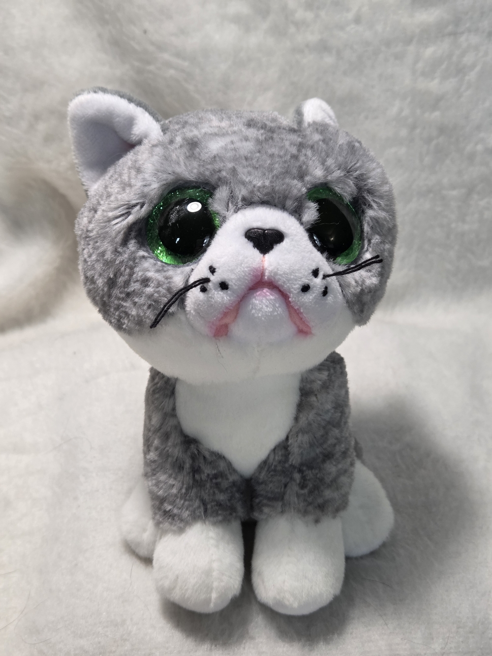 FERGUS Ty Beanie Boos 6" Grey Persian Cat White Details Green Eyes NO HANGTAG